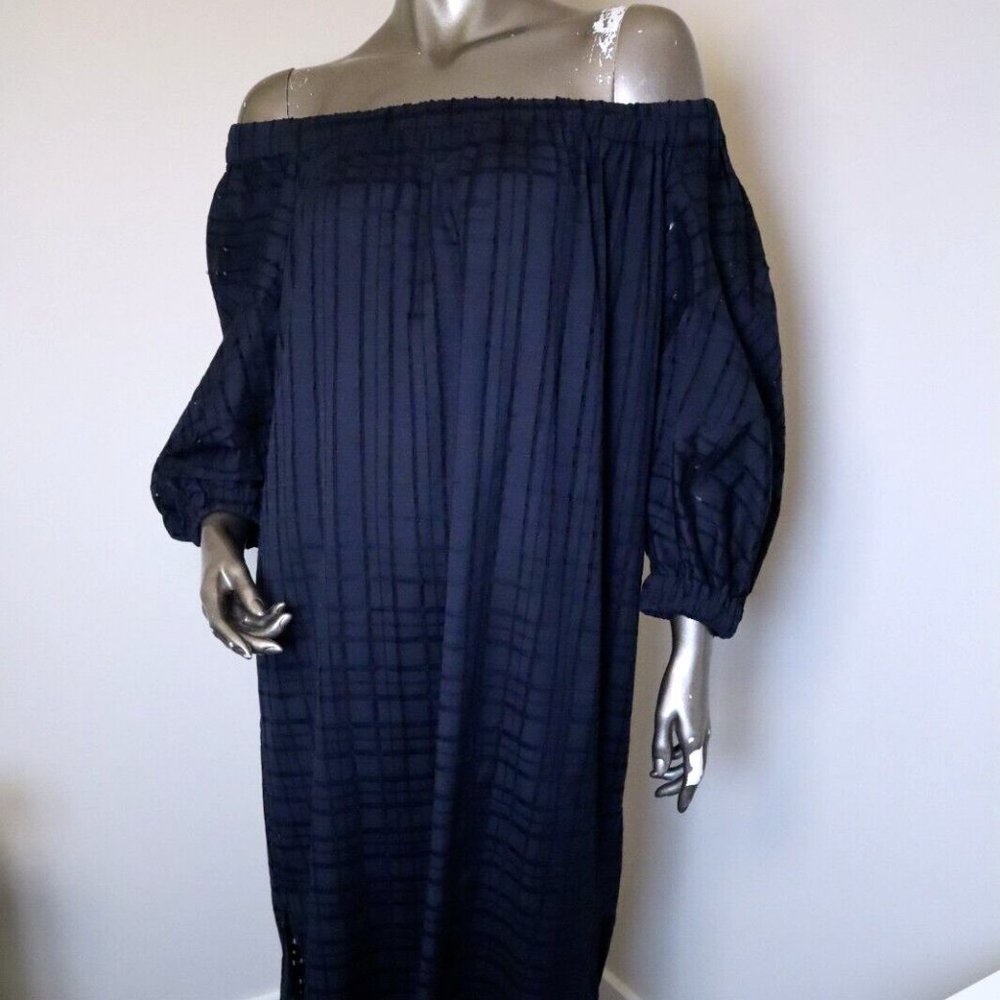 Brunello Cucinelli Idi Midi Dress Off Shoulders Navy Raffia Monili Belt Medium - Picture 11 of 15